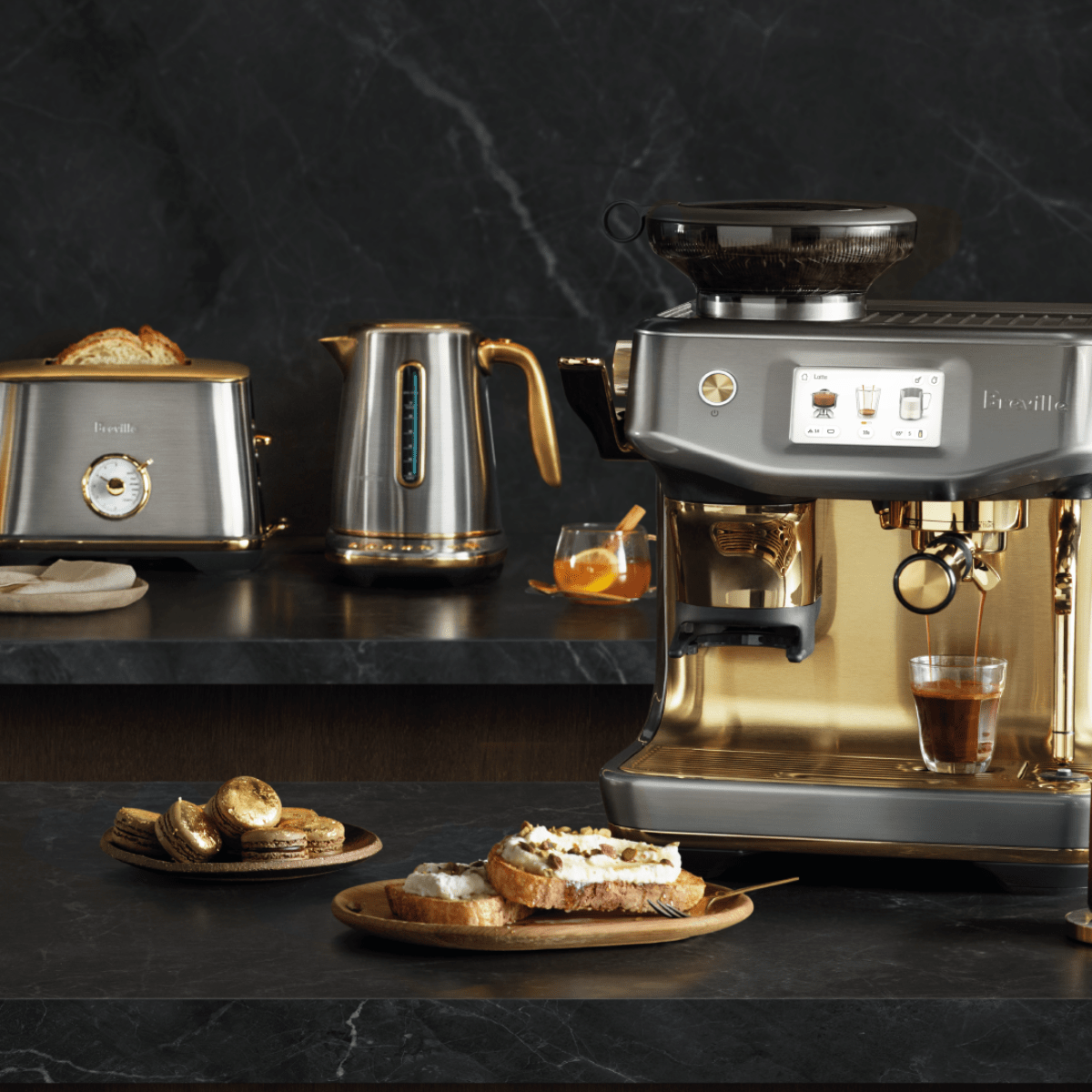 Breville Barista Touch Impress Automatic Espresso Machine, Brushes Steel Brass #BES881BSB