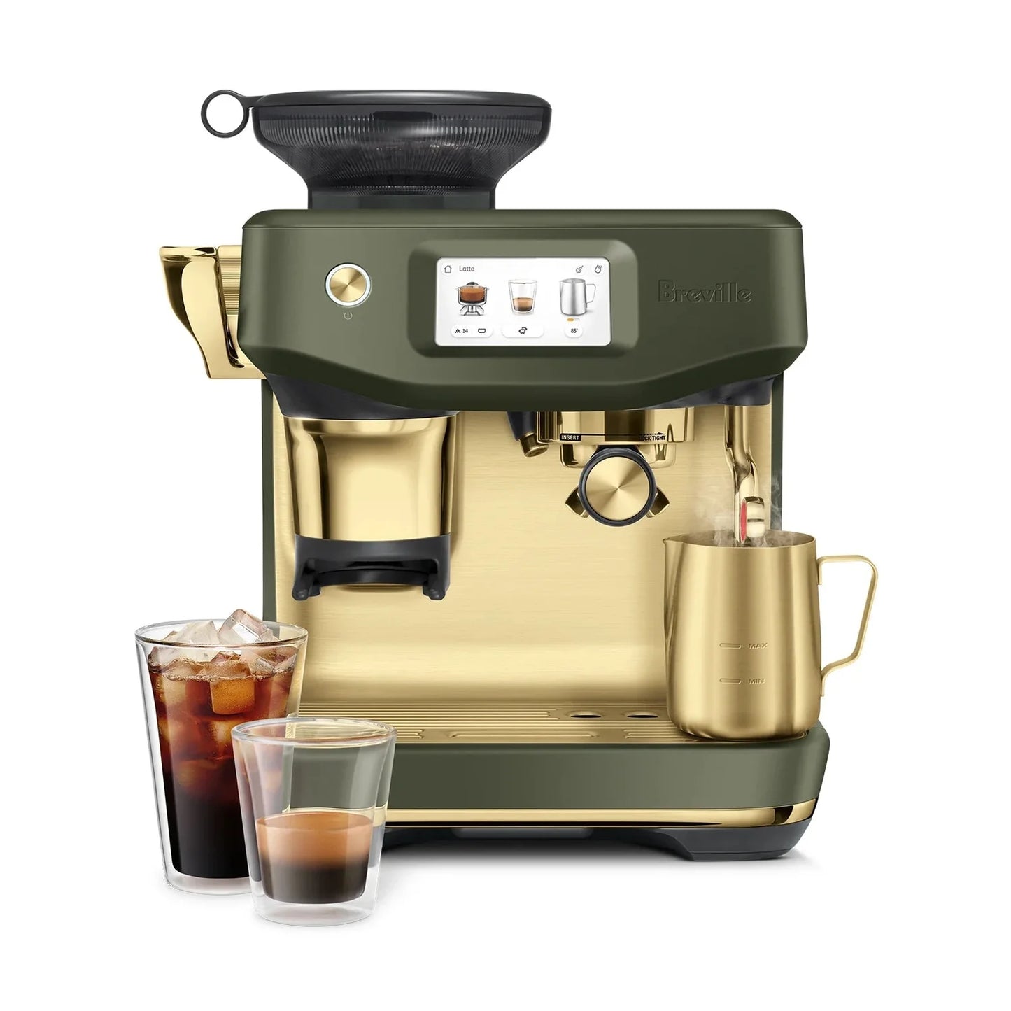 Breville Barista Touch Impress Automatic Espresso Machine, Olive Tapenade Brass #BES881OLB