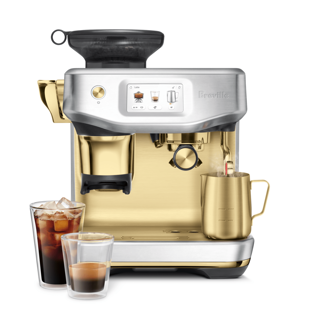 Breville Barista Touch Impress Automatic Espresso Machine, Brushes Steel Brass #BES881BSB