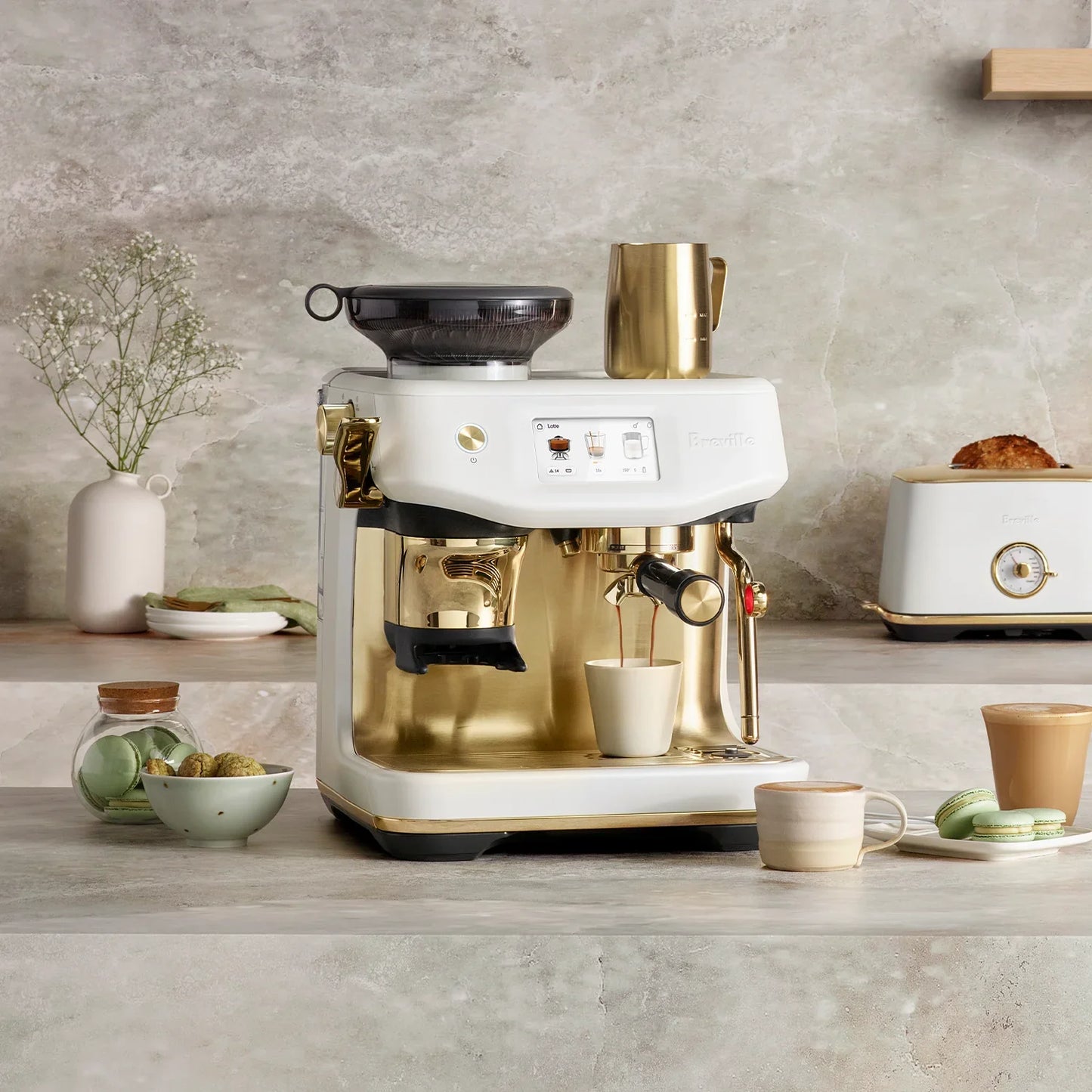 Breville Barista Touch Impress Automatic Espresso Machine, Sea Salt Brass #BES881SSB