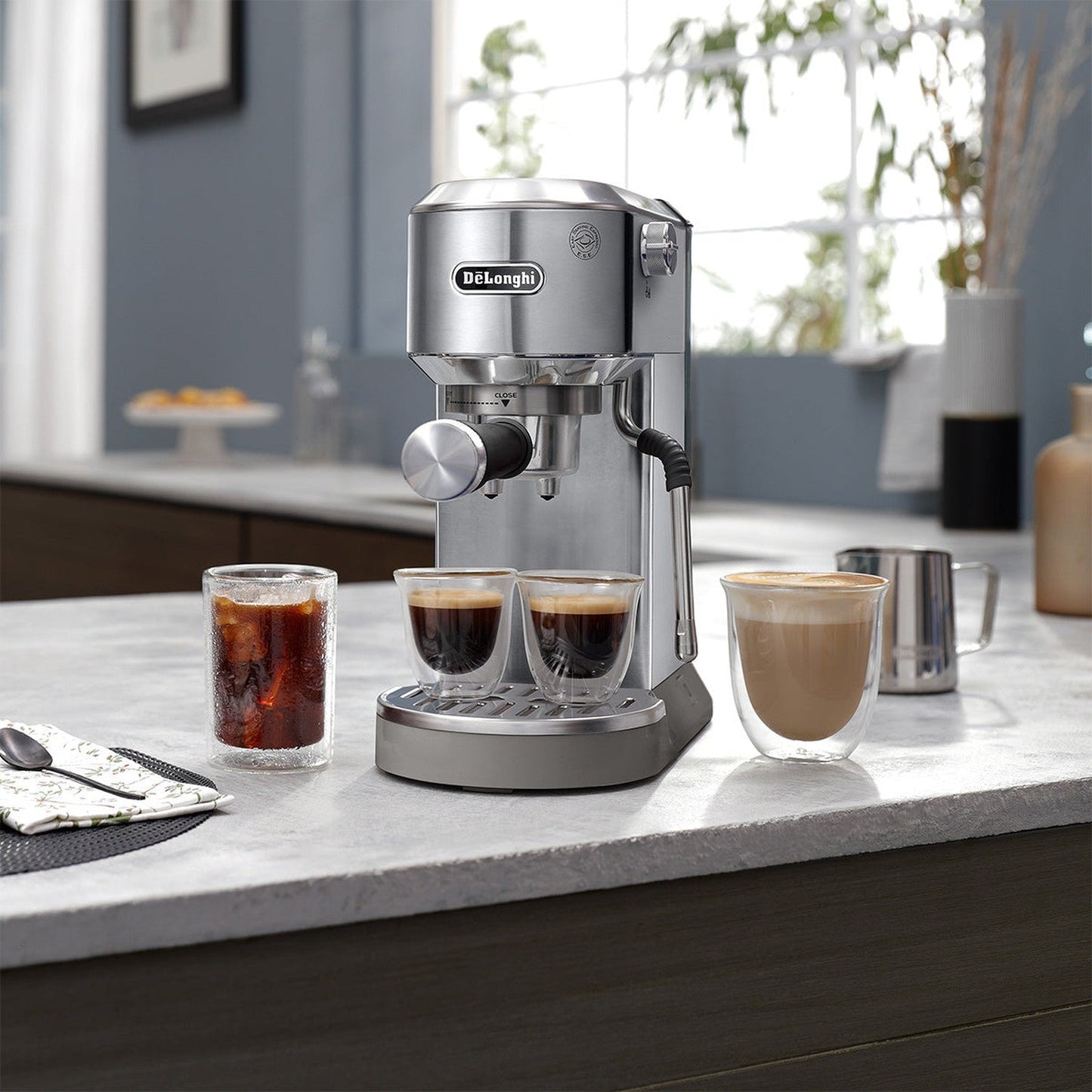 DeLonghi Dedica Duo Espresso Machine with Cold Brew, Stainless Steel #EC890M