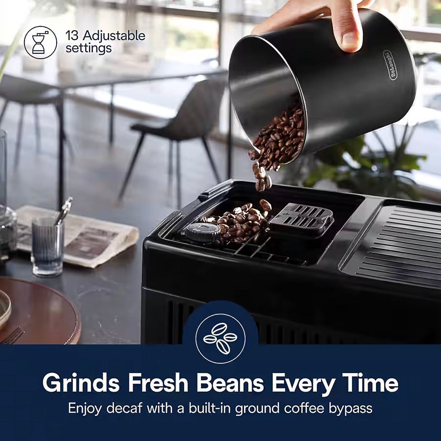 Delonghi Dinamica Plus Silver Automatic Espresso Machine #ECAM38085SB