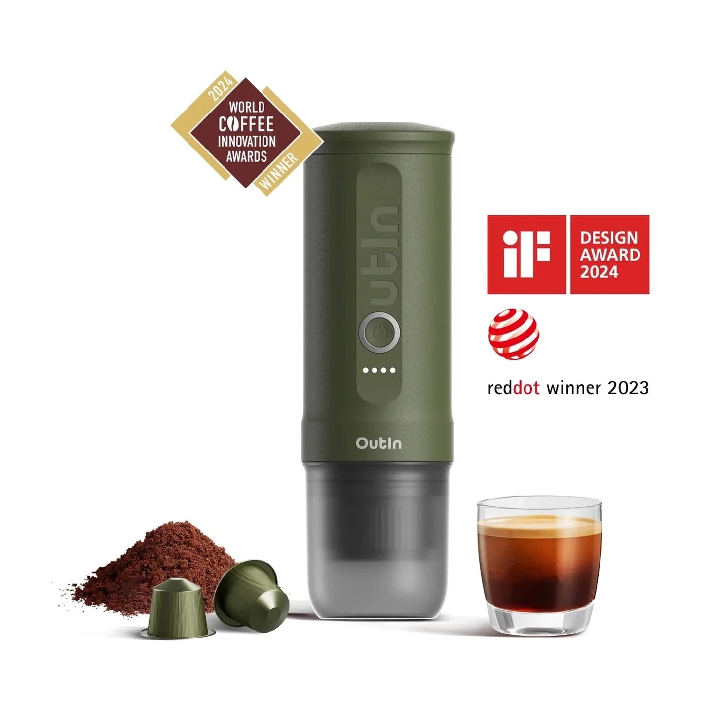 OutIn Nano Portable Electric Espresso Machine, Forest Green